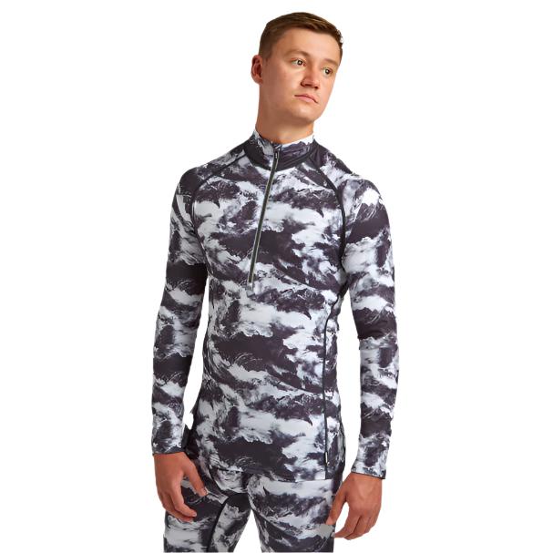 Thermal Ski Top - Surfanic Bodyfit Zip Neck Men's Baselayer - White Out Print